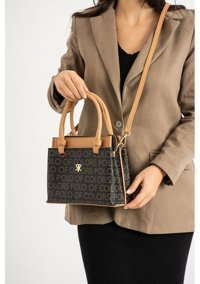 Çanta Trend Polo Of Colors Empirme Baskı Kadın Omuz Çantası Siyah - Camel