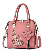 Safhsut HytBasit Moda Doku İşlemeli Kadın Omuz Çantası Pembe