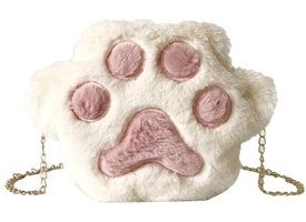 Happyplanet KkOi Kız Öğrenci Sevimli Peluş Kedi Pençesi Kadın Omuz Çantası Beyaz