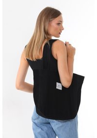 Berymood Kumaş Bez Tote Bag Kanvas İş Spor Kadın Omuz Çantası Siyah