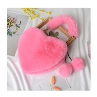 Worryfreeshopping Sahte Kürk Sevimli Peluş Kalp Omuz Tote Messenger Kadın Omuz Çantası Pembe