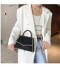 Summer Love Mini Parlak Elmas Zincirli Küçük Kare Kadın Omuz Çantası Siyah