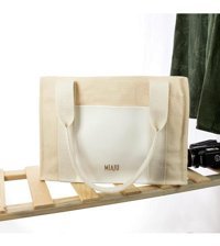 Miaju Deri Cepli Kanvas Tote Bag Krem Omuz Kadın Omuz Çantası Beyaz - Krem