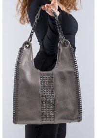 Kriste Bell Taş Ve Zincir Detaylı 26533 Pewter Kadın Omuz Çantası Gri