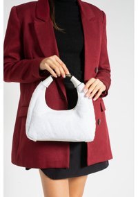 Reddington Peluş Kürklü Midi Urban Kadın Omuz Çantası Beyaz