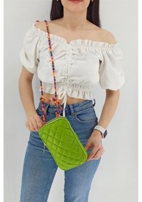Çlk Accessories Renkli İp Kapitone luk Trry079 Kadın Omuz Çantası Yeşil