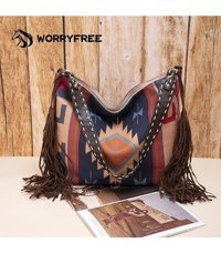 Worryfreeshopping Wr409504 Retro Moda Püskül Kadın Omuz Çantası Mavi