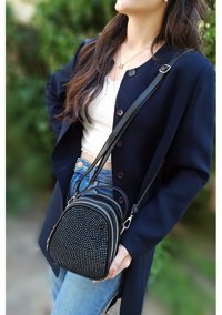 Çlk Accessories Taşlı Küçük Tr948 Kadın Omuz Çantası Siyah