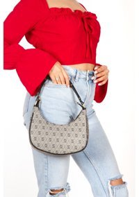 Adelina Bags Desenli Yarım Ay Kadın Omuz Çantası Gri