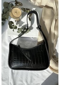 Ayka More Kroko Desenli Baget Kadın Omuz Çantası Siyah
