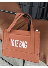 Takmoda Kanvas Kumaş Totebag Kadın Omuz Çantası Taba