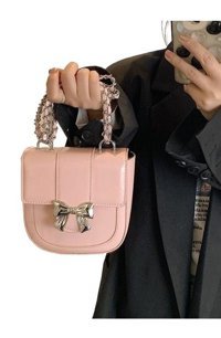 Boutiques Fiyonklu Eyer Niş Zincir Küçük Kadın Omuz Çantası Pembe