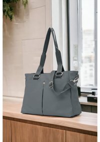 Newish Polo Saten Kumaş Fonksiyonel Çok Bölmeli Kadın Omuz Çantası Gri