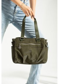 Mega Bag Saten Kol Haki Kadın Omuz Çantası Haki