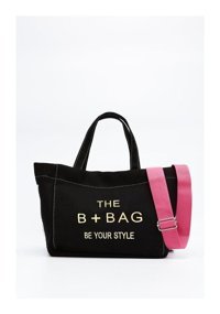 Tanözel Kanvas Kumaş Tote Bag Kadın Omuz Çantası Siyah