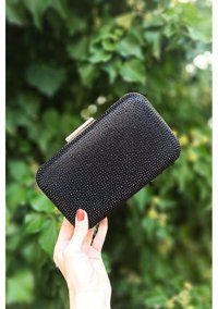 Çlk Accessories Taşlı Abiye Trabiye02 Kadın Omuz Çantası Siyah