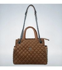 Soo Bag Baklava Desenli Zımba Detaylı Kadın Omuz Çantası Camel