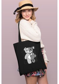 Brz Collection Robot Bear Tote Bag Gabardin Kadın Omuz Çantası Siyah
