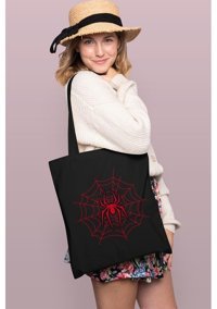 Brz Collection Spider Tote Bag Gabardin Kadın Omuz Çantası Siyah