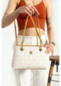 Çanta Trend Polo Of Colors Krem Monogram 4 Bölmeli Kadın Omuz Çantası Krem - Camel