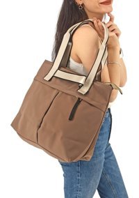Çlk Accessories Paraşüt Kumaş Önü Fermuarlı Kadın Omuz Çantası Vizon
