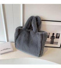Chelsea Miffy Kış Moda Büyük Kapasiteli Yumuşak Peluş Kadın Omuz Çantası Gri