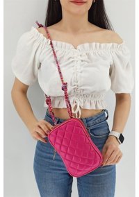 Çlk Accessories Renkli İp Kapitone luk Trry079 Kadın Omuz Çantası Pembe