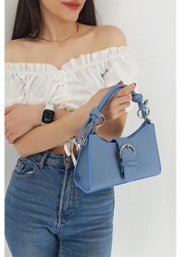Çlk Accessories Önden Kemerli Baget Kadın Omuz Çantası Mavi