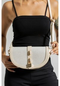 Valu Accessorize Kilit Detaylı Kadın Omuz Çantası Krem