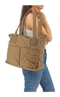 Çlk Accessories Kapitone Yumuşak Doku Cepli Kadın Omuz Çantası Vizon