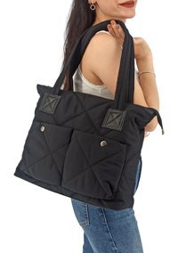 Çlk Accessories Kapitone Yumuşak Doku Cepli Kadın Omuz Çantası Siyah