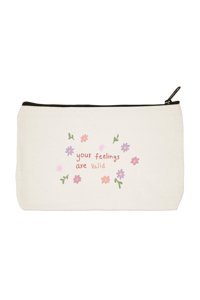 Designedfy Clutch Bej Baskılı Kumaş Mini Boy Makyaj Çantası