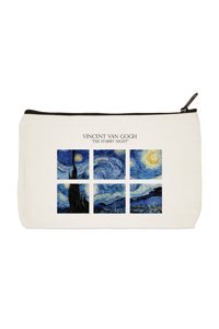 Designedfy Clutch Krem Yıldızlı Gece Tablolu Kumaş Küçük Boy Makyaj Çantası