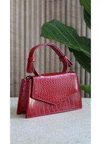 Watchofroyal Kroko Desenli Mini Alessia Kadın Omuz Çantası Kırmızı