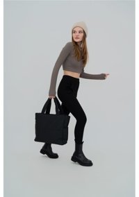 Tanözel Kabartmalı Puf Kumaş Shopper Napoli Ll Kadın Omuz Çantası Siyah