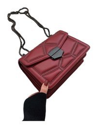 Forestbird Retro Küçük Kare Doku Zincir Kadın Omuz Çantası Kırmızı