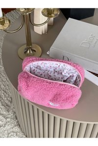Punchiess Pembe Çiçek Desenli Kumaş Orta Boy Seyahat Makyaj Çantası