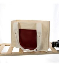 Miaju Deri Cepli Kanvas Tote Bag Krem Omuz Kadın Omuz Çantası Krem - Bordo