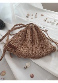Marya Büzgülü Kağit İp Bohça Kadın Omuz Çantası Kahverengi