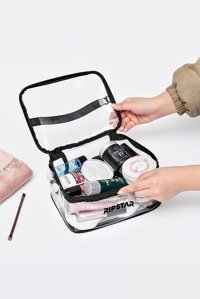 Rıpstar Siyah-Şeffaf Düz Plastik Büyük Boy Seyahat Makyaj Çantası