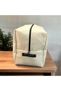 Meltem Butik Bej Düz Jüt Büyük Boy Seyahat Makyaj Çantası
