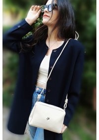 Çlk Accessories İnce Askı Düz Deri Krem Krem Kadın Omuz Çantası Krem