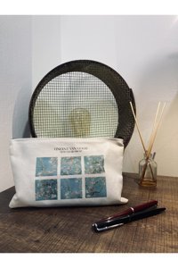 Daystore Clutch Bej Baskılı Kumaş Mini Boy Makyaj Çantası