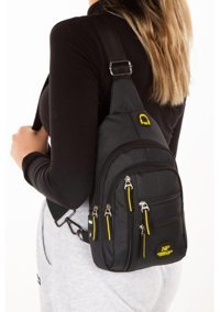 Newish Polo Keten Kumaş Kulaklı Ve Usb Çıkışlı Kadın Omuz Çantası Siyah - Sarı
