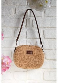 Valu Accessorize Kürklü Peluş Mini Urban Kadın Omuz Çantası Camel