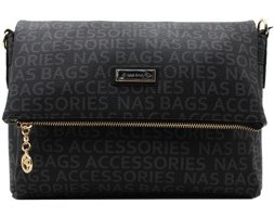 Nas Bag 1095 Yazılı Kadın Omuz Çantası Siyah