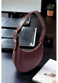 Melen Shoes Douce Oval Baget Kadın Omuz Çantası Bordo