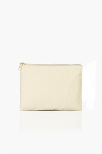 Fazay Shop Clutch Krem Yazılı Kumaş Orta Boy Makyaj Çantası