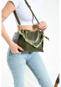 Valu Accessorize Haki Fularlı Zincir Kadın Omuz Çantası Haki