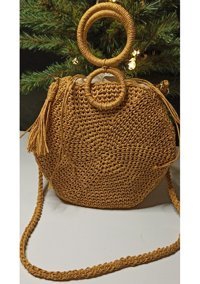 Ecndesing Handmade Yelpaze Yuvarlak Kadın Omuz Çantası Kahverengi